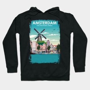 Amsterdam Holland Windmill Travel Poster Hoodie